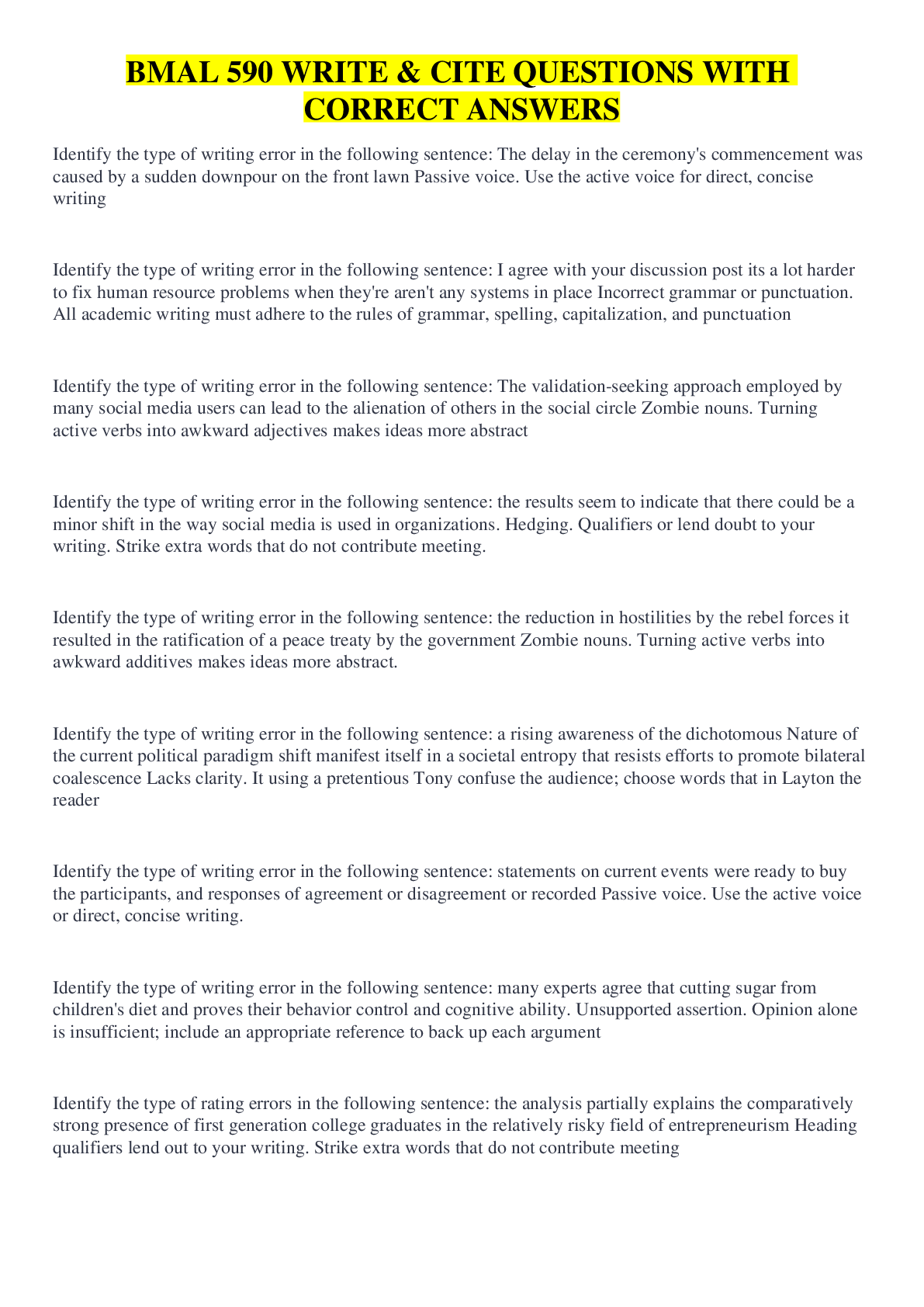 Preview image of BMAL 590 WRITE & CITE QUESTIONS WITH CORRECT ANSWERS document